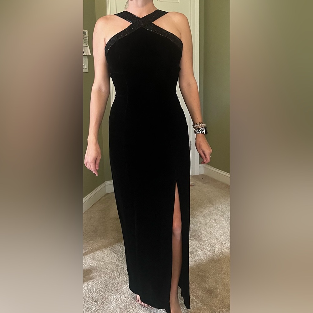 Exquisite black velvet and beaded formal dress